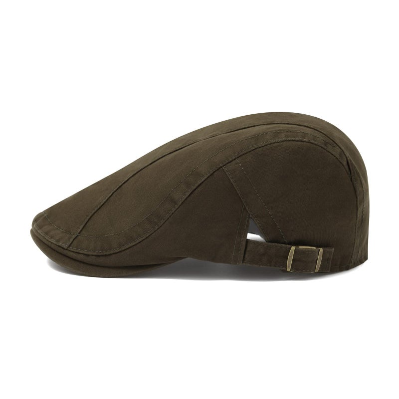VOBOOM Men Cotton Newsboy Beret Hat Duckbill Buckle Cabbie Cap (Cotton-Army Green) - Image 2